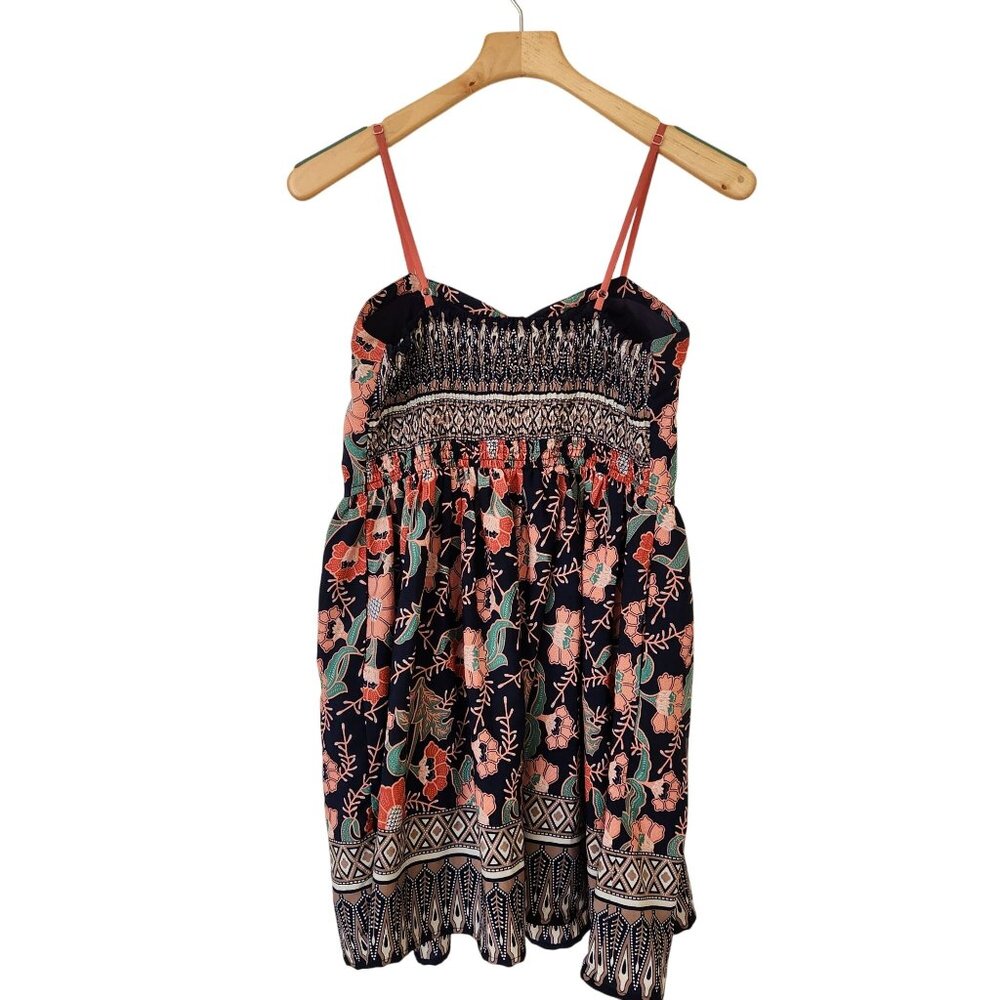 Band Of Gypsies Floral Bustier Mini Dress Navy Coral Boho Cottagecore Cute - Picture 2 of 12
